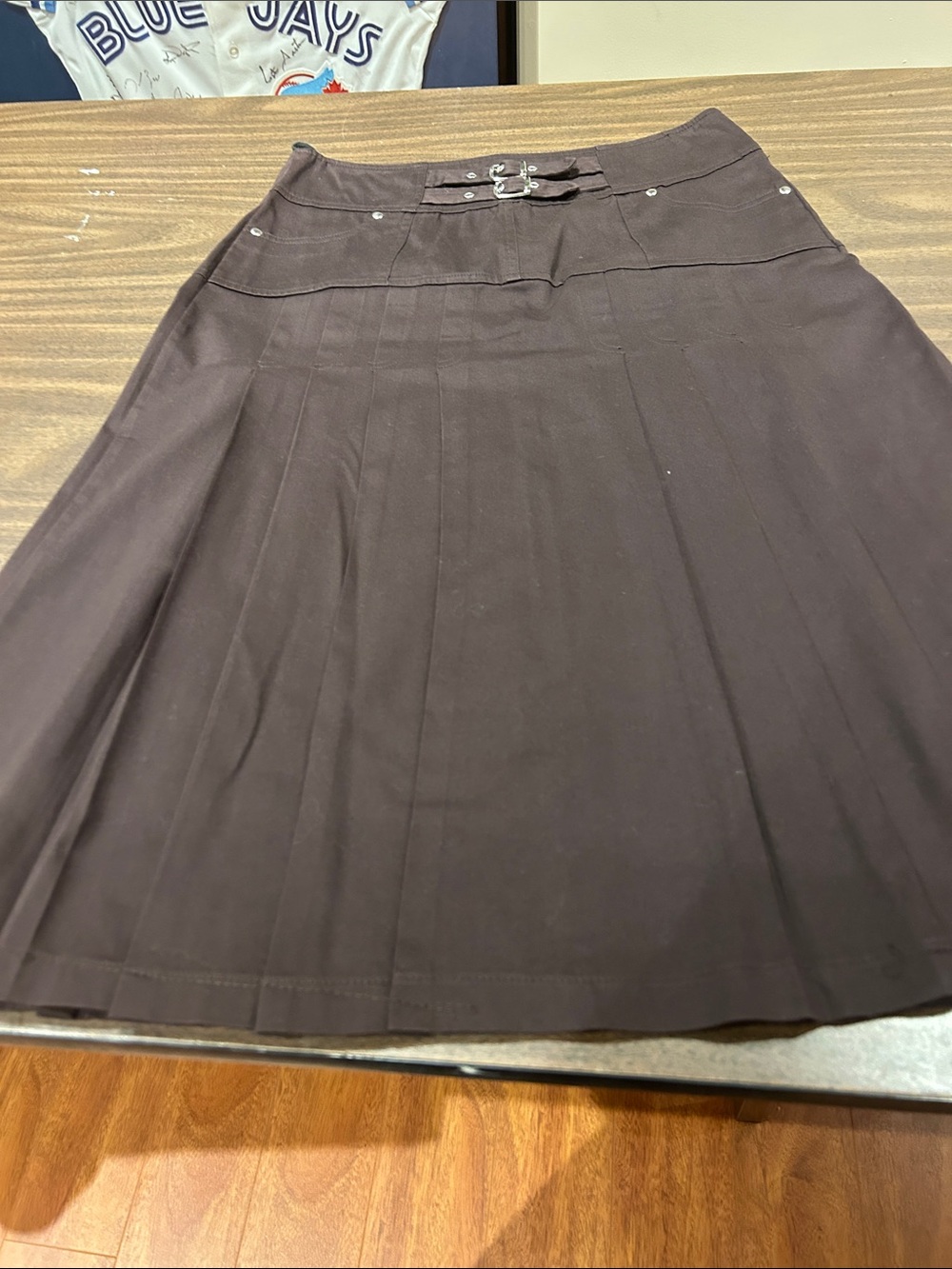 Pink Tartan Brown A-Line Pleated Skirt with Front Buckle